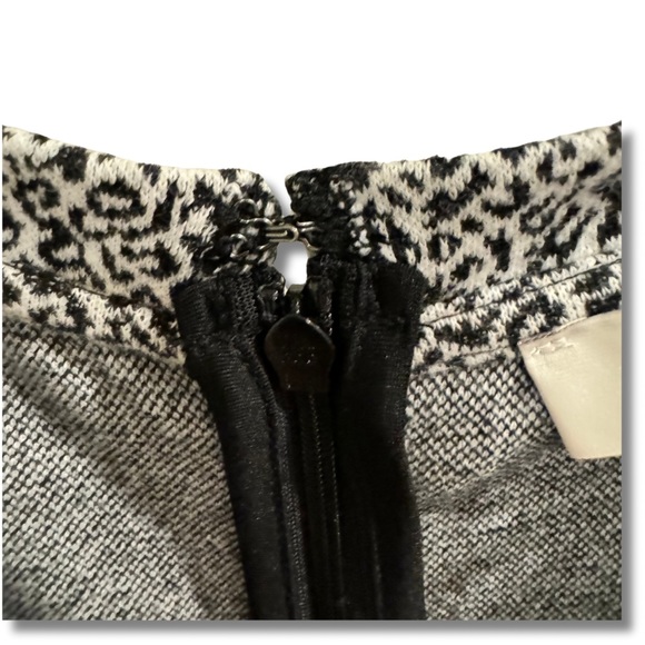 LOFT Midi Dress Snow Leopard Knit Jacquard Short Sleeves Front Side Slit - Picture 14 of 16